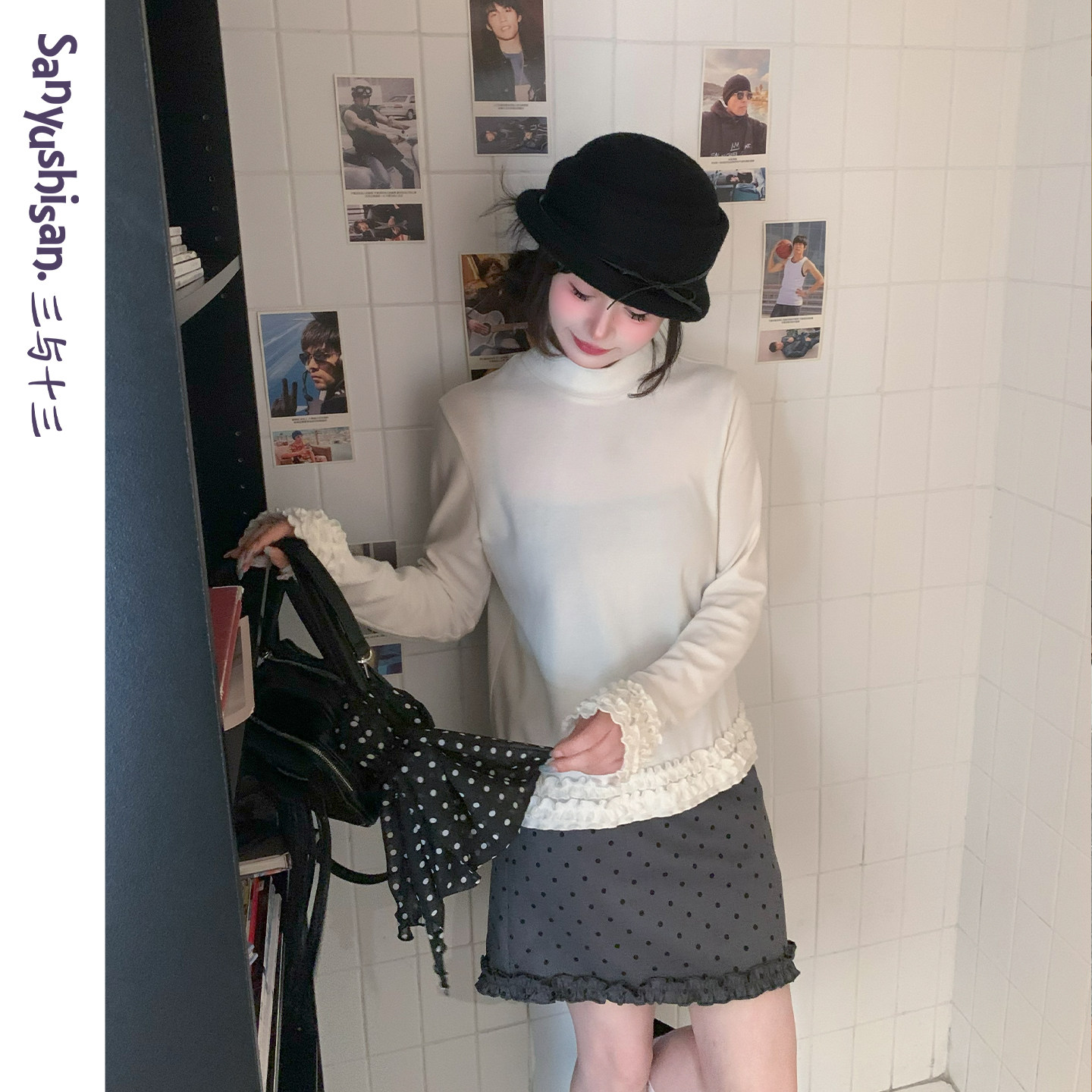 三与十三正肩显瘦长袖T恤女图片