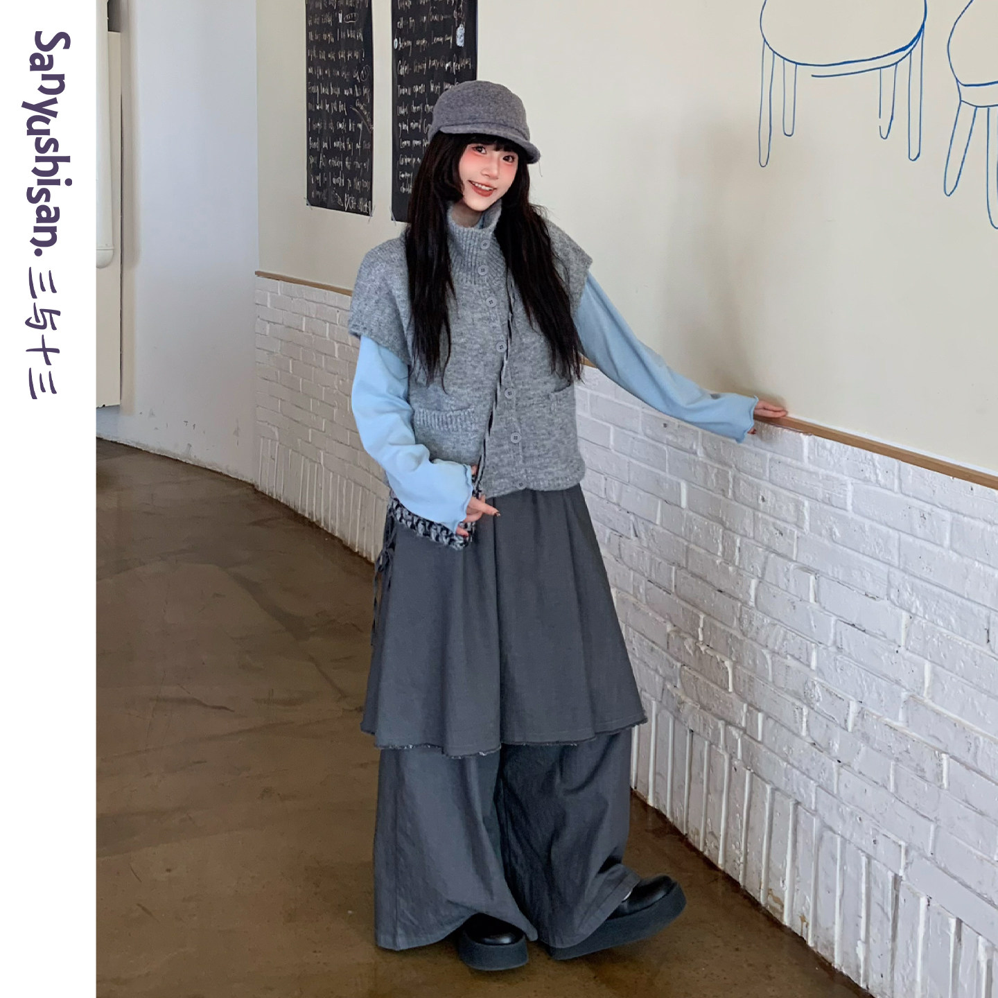 三与十三|云烟|春季显瘦百搭休闲裤女纯色日系宽松阔腿裤女假两件,女装/女士精品,休闲裤,淘宝优惠券,粉丝福利购,淘宝优惠卷