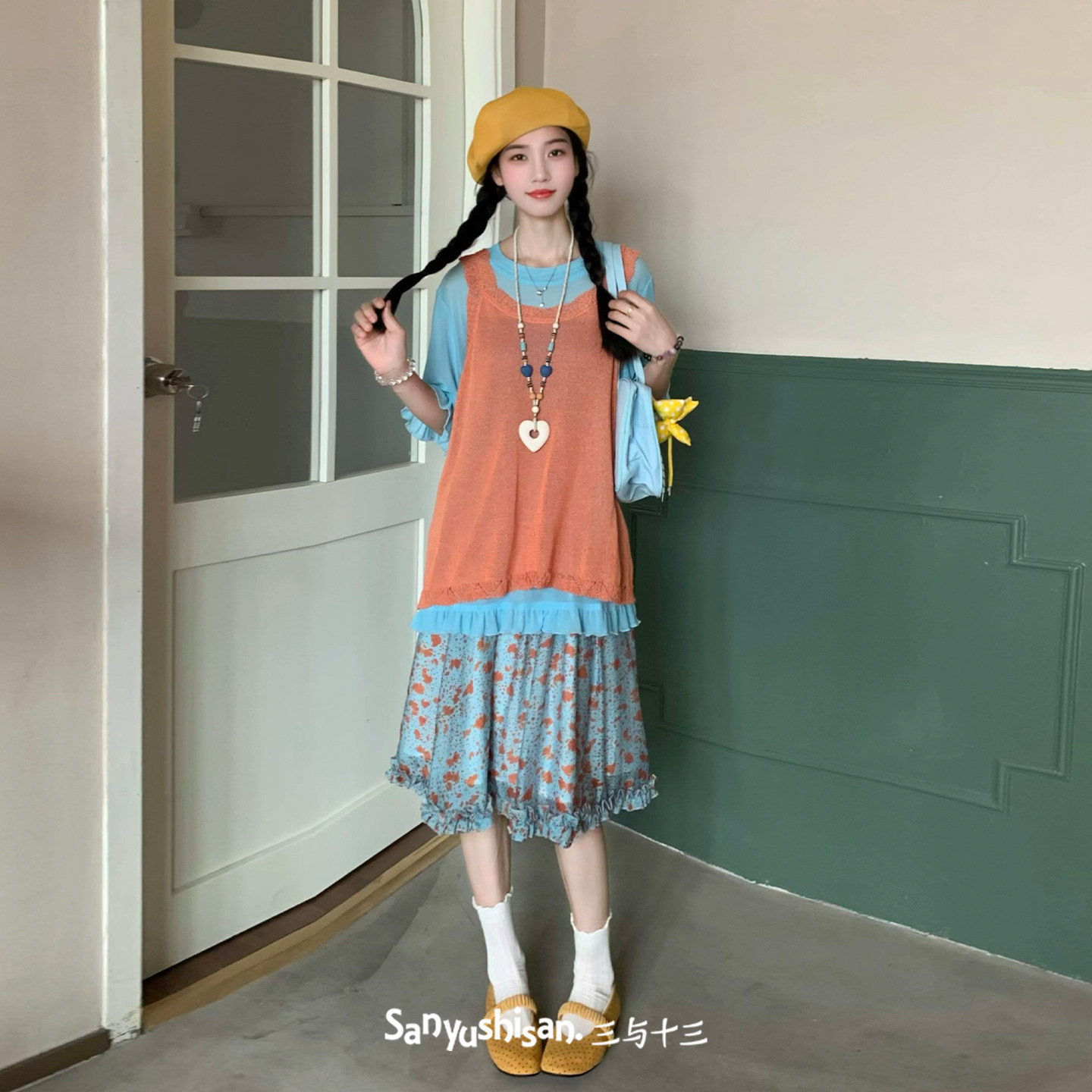 三与十三|夏日彩虹糖|森系复古彩色针织上衣女宽松叠穿吊带背心女