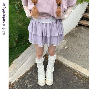 夏季 蕾丝花边下摆半身裙女松紧腰百搭显瘦短裙女 序与海 三与十三