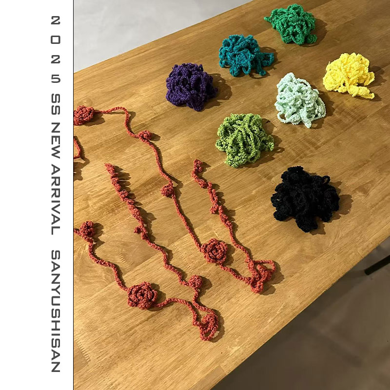 三与十三|花蕊|森系复古玫瑰花手工钩花围脖丝巾配饰女