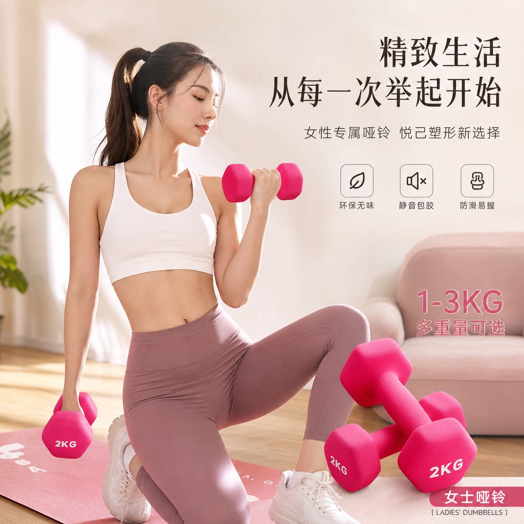 德国哑铃女士健身家用2kg一对实心铸铁壶铃杠铃瑜伽力量训练器材