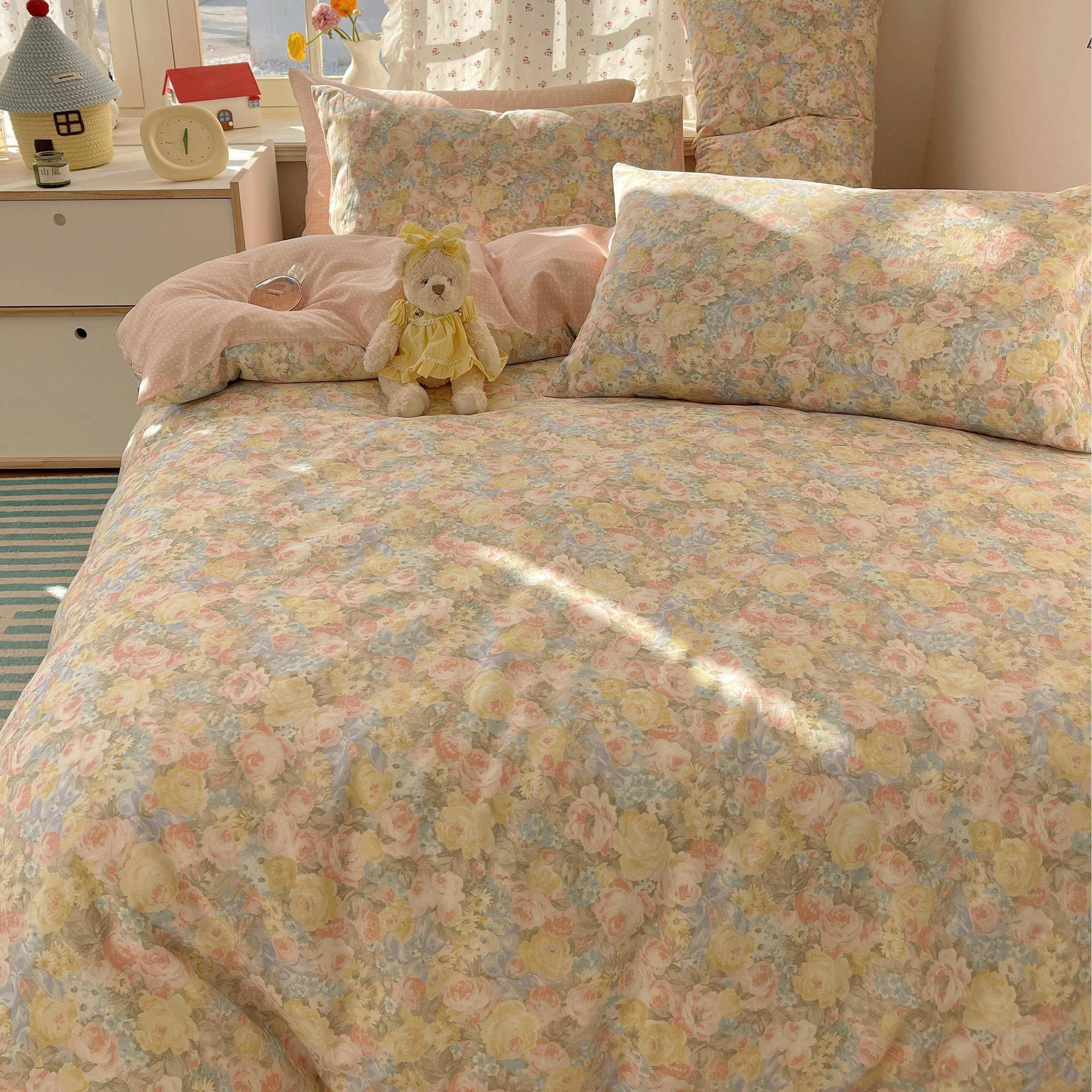 套棉四件FAC套上纯棉床用品卡通碎花被套宿舍床单被罩学生三件四