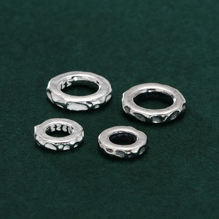 925纯银盘缠配件锤纹陨石坑个性隔片圆圈手工串珠DIY编绳手串配饰