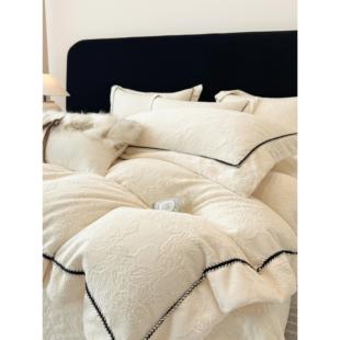 母婴A类牛奶绒保暖四件套防静电保暖珊瑚绒被套加厚床盖床上用品4