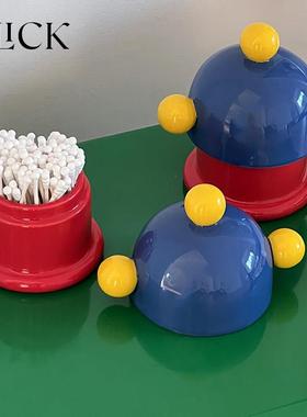 Click包豪斯风格可爱撞色球球棉签收纳盒牙签筒牙线罐桌面摆件