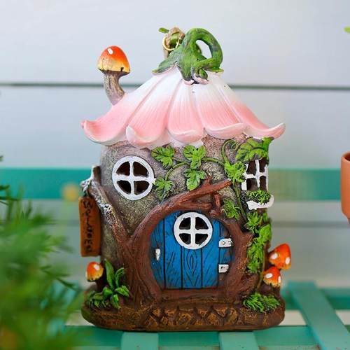 太阳能彷真树屋小夜灯户外花园创意装饰挂饰庭院草坪造景树脂摆饰