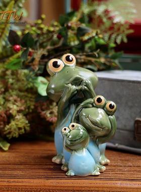 田园青蛙家居桌面装饰品创意可爱室内客厅儿童房个性庭院动物摆设