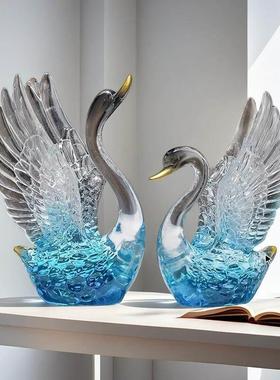 2025新年玄关艺术装饰乔迁新居水晶天鹅摆件一对小众客厅轻奢高档