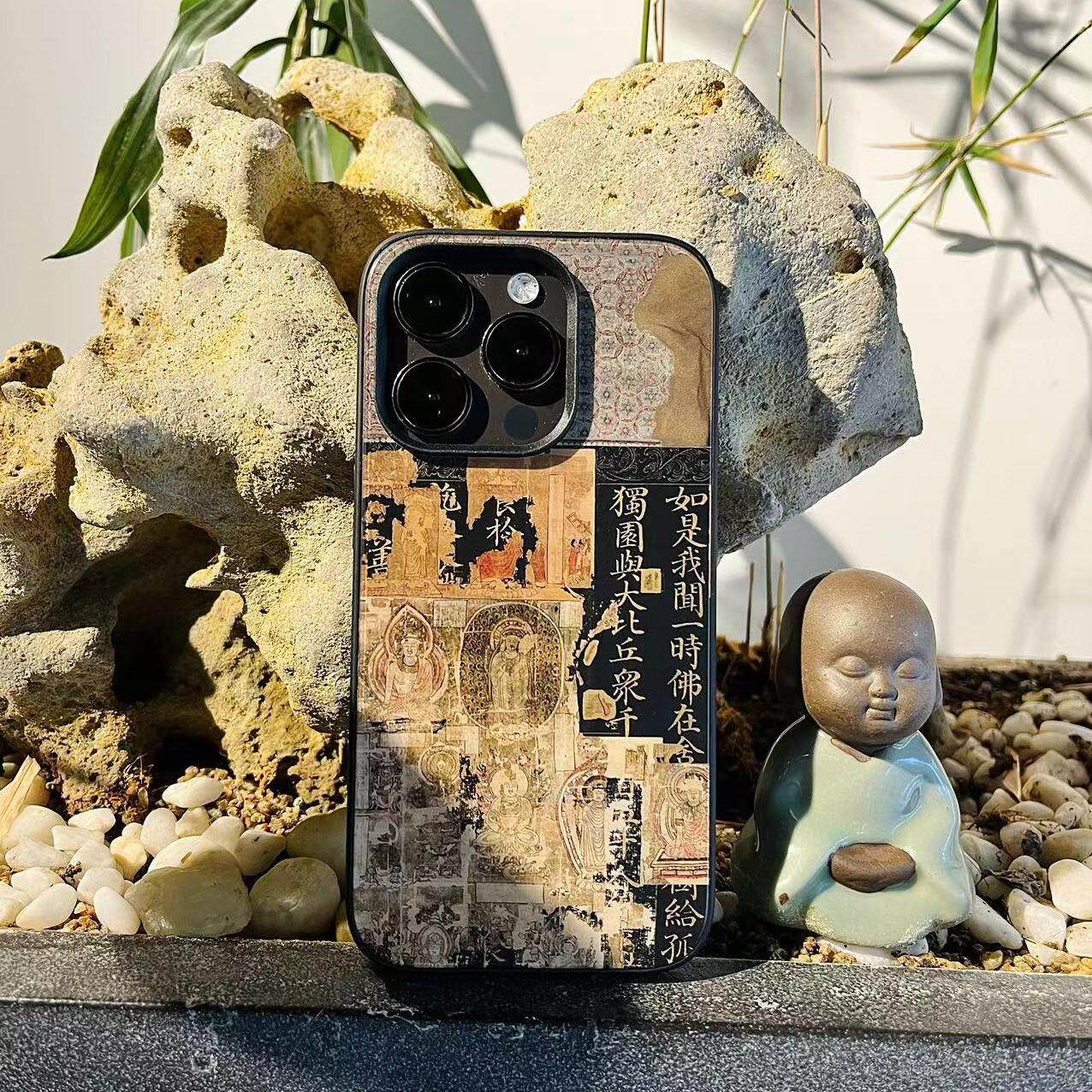 敦煌般若丨言西原创玻璃国风新中式iphone15Promax软适用于苹果手机壳玻璃小众14禅意高级感17pro古风16plus