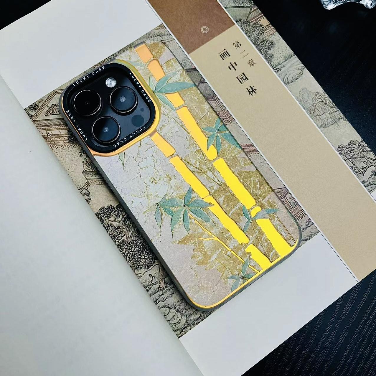 苍翠金竹丨言西原创丨国风新中式软镭射苹果手机壳小众高级感iphone16promax新款15pro好看14plus防滑13mini