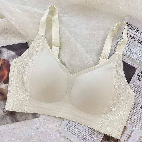古妃新款无痕果冻条蕾丝提拉内衣女收副乳防下垂上托聚拢文胸罩