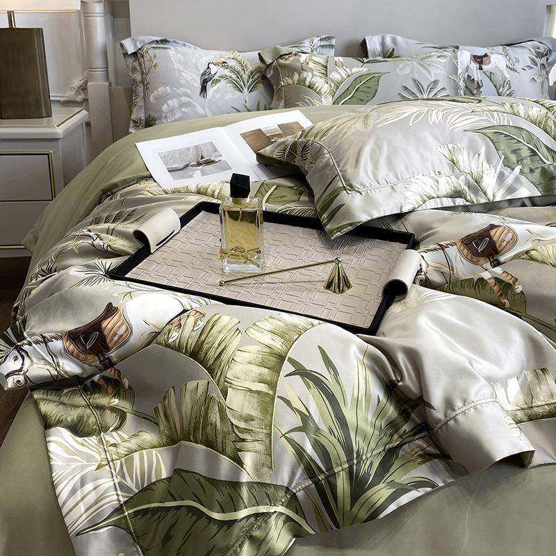 冰K15美式60支水洗丝四件套轻夏季感奢天丝凉裸睡丝滑被套床E4p4H