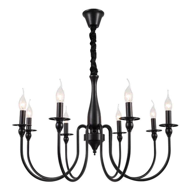 美式复古蜡吊灯大厅主灯黑色复烛古客厅688法式款吊新灯卧室中山