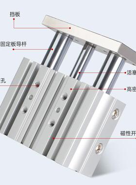GMJXPM三杆三轴气缸432x0-6M3x90-100带x200薄型导杆气动气缸厂家