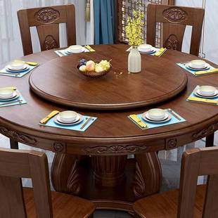 实圆形餐桌椅中式 圆木餐030桌热销全实木大圆桌转盘用家餐桌榜椅