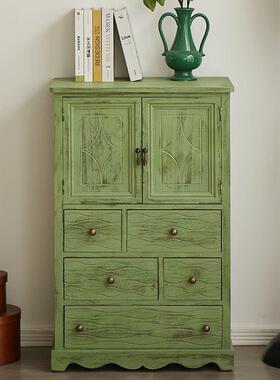 美式泡桐层木客厅靠33147墙储物柜多复古带抽屉做旧木五实斗阳台