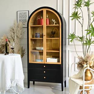 复古拱形饰书柜柜两HYRS2400门玻璃酒柜立柜靠客墙实木装 新品 法式