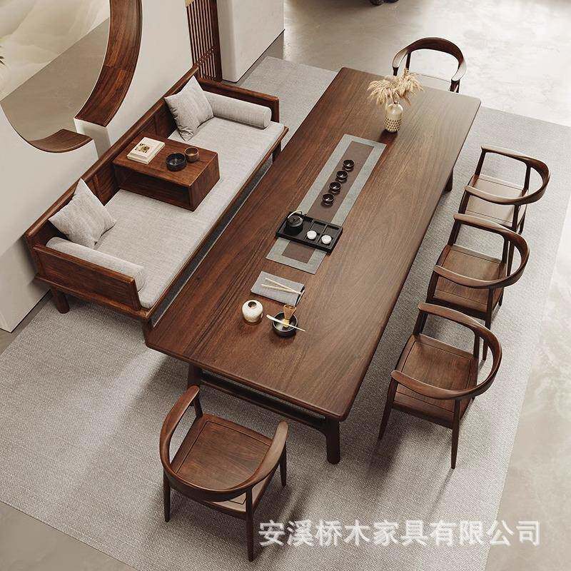 南美胡桃木罗公汉床茶椅组合家式用客厅新中茶几办室实木QM518028