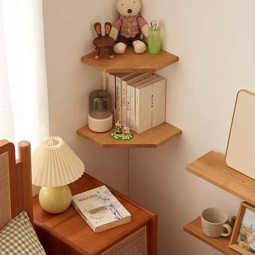 多边形墙上打置78050131物拐架实板木免孔墙角收纳隔板角三角书架