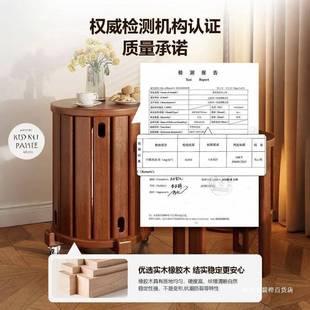 家用凳子可叠放实木圆凳叠叠新中式矮木凳带滑轮凳板84098厨房乐