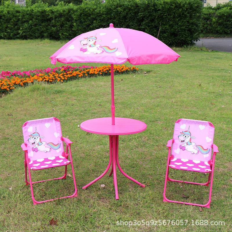 厂家/新款直销儿童带桌伞椅板套装户外郊游桌椅凳折椅叠靠背小桌