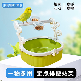 新款树杈鹦鹉定点排便站架垃圾桶玄凤虎皮桌面互动站杆拉屎训练