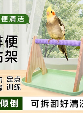 新款鹦鹉排便站架一物多用磨爪站棍杆桌面互动站台鸟拉屎训练