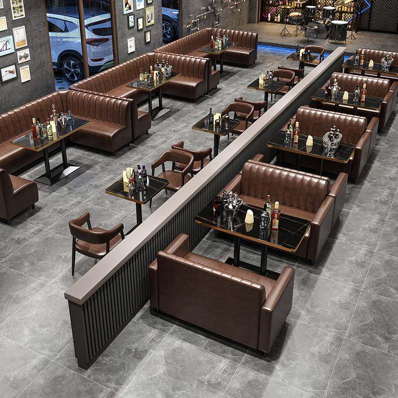 奶茶店沙发桌椅组合西餐厅咖啡馆甜品清酒吧烧烤火锅店双卡座