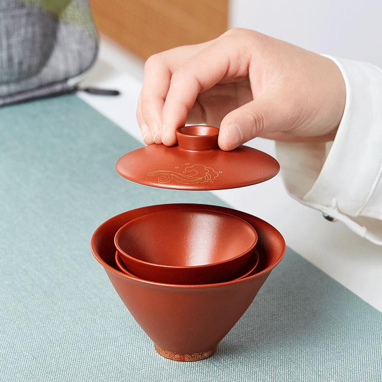 宜兴原矿紫砂旅行功夫茶具套装便携包式盖碗泡茶壶快客杯