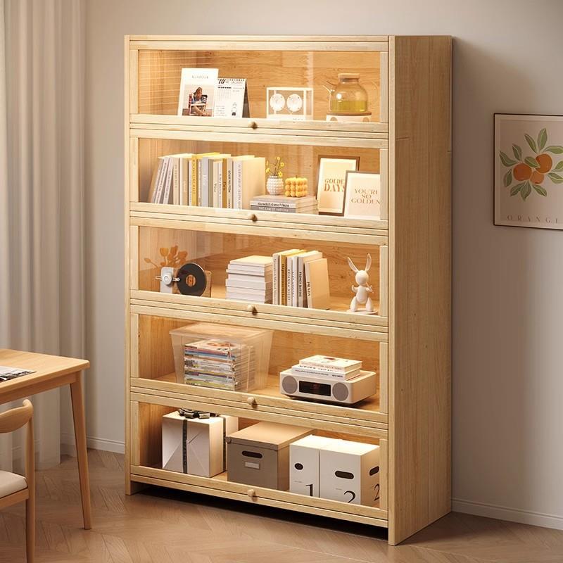 实木书架落地置物架一体靠墙收纳储物杂物展示客厅格子儿童书柜子