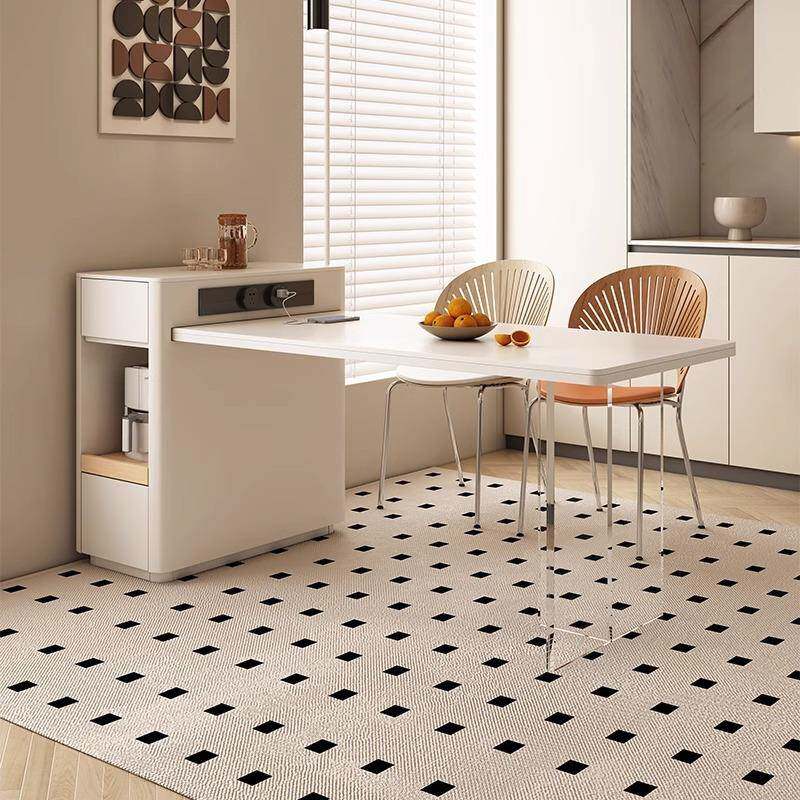 岛台餐桌可伸缩一体家用小户型奶油风岩板厨房悬浮中岛台桌椅组合