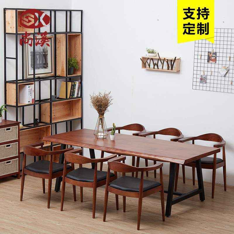 美式loft实木会议桌长桌铁艺长条桌培训桌工作台长方形大办公桌子