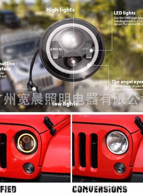 适用牧马人7寸LED大灯7寸牧羊人大灯吉普牧羊人天使眼改装大灯
