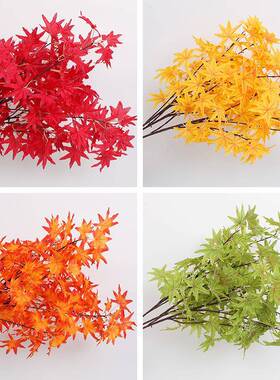 仿真红枫叶装饰树枝假树叶子银杏叶塑料假花红色秋季室内工程造景