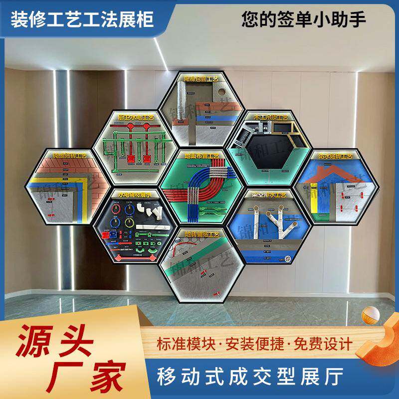 公司装饰展厅陈列柜装修工艺系统展柜多功能可移动展示架六边形装