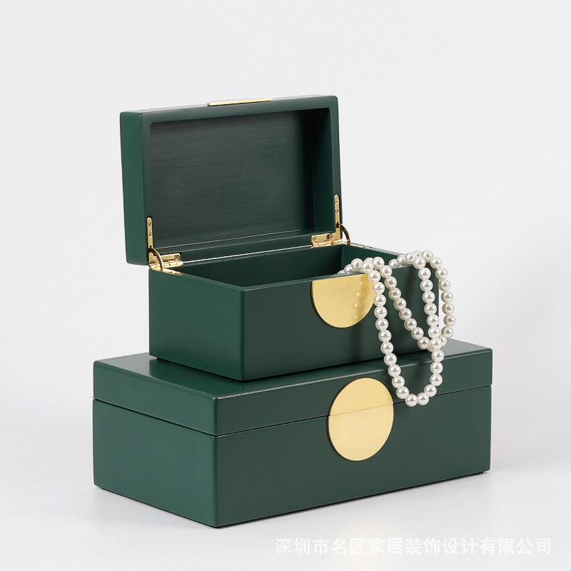 新中式木质样板房桌面家居首饰盒简约软装烤漆圆饼五金储物盒摆件