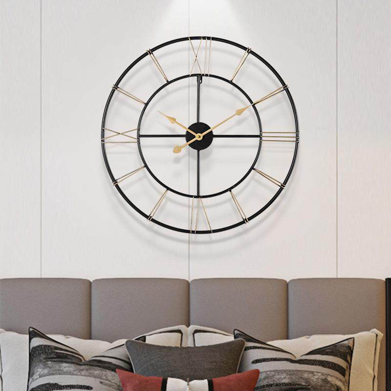 北欧简约圆形铁艺挂钟玄关创意钟表客厅轻奢家居书房时钟60cm