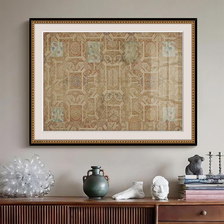 美式玄关装饰画敦煌纹饰法式抽象中古挂画横版南洋斗柜上客厅壁画