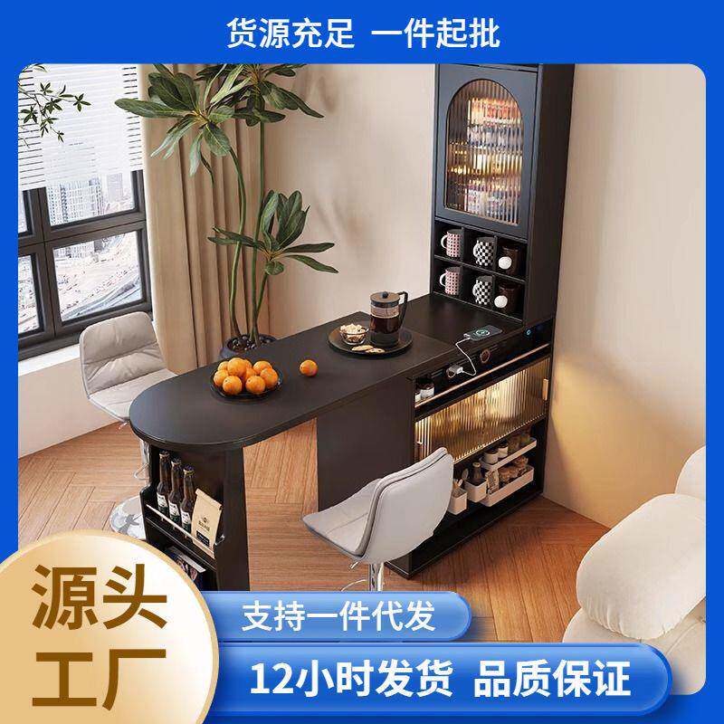 美式复古可伸缩吧台沙发边客厅多功能隔断柜中古小户型吧台桌家用