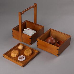 手工竹编席面中式食盒国风提篮双层便携提盒户外茶具盒点心篮