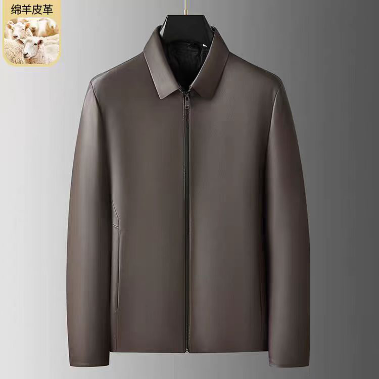 海宁翻领工装绵羊皮真皮皮衣男士秋冬带羽绒内胆可拆卸领夹克外套