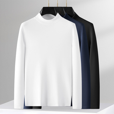 高端水柔棉半高领长袖T恤男秋冬基础款百搭亲肤保暖高圆领打底衫
