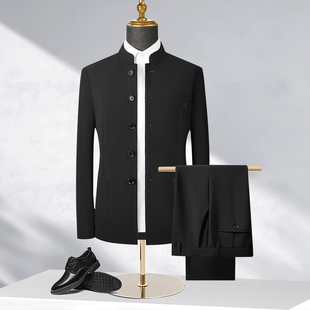西服套装 抗皱弹力无痕立领中式 宴会礼服 男秋季 亏本清货高端中山装