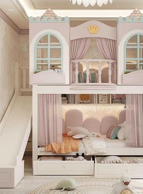 可MJN双钉制实全木儿童床层床公主城堡床女孩树屋高低子母带拱床