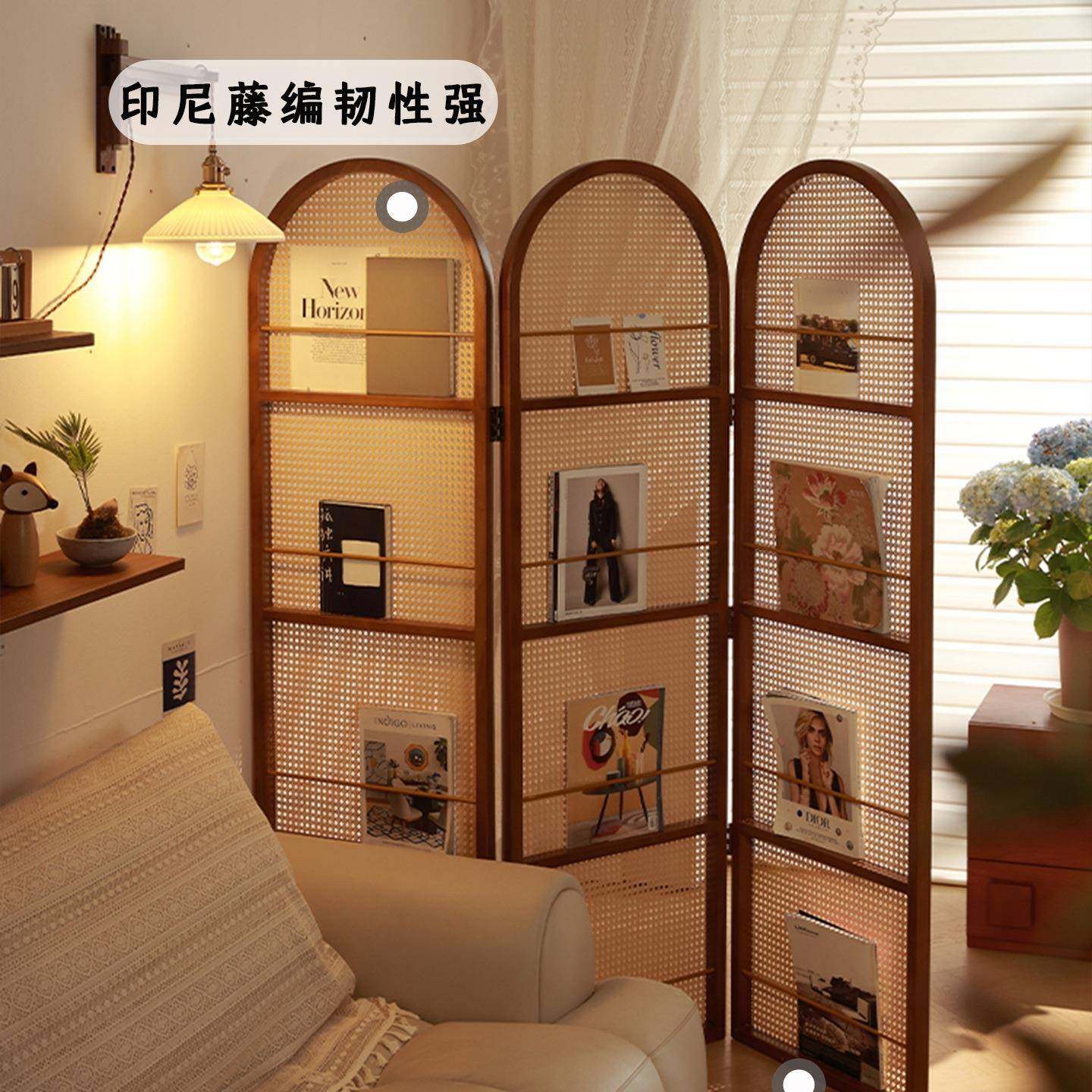 中古藤编屏风隔断客入厅折叠动法式卧室玄关户复正对门置移985物