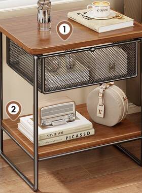 床XOB边头柜现代简约中古小桌头子多功能客厅分层小几床边收纳柜