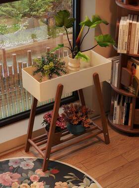 实木花架纳客厅落地式家中古TOK风置物架用阳台多花盆架多功能层