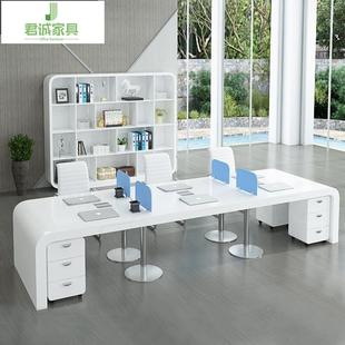 色烤漆职员办公桌简椅约现代4白人6人位君诚URS办家具员工公桌组