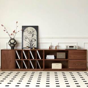 北美黑胡原桃木电中视柜书柜SG 006一体实木地半墙木古落风多功能